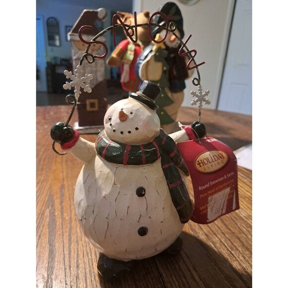Holiday Living Snowman Figurine 11” Rustic Farmhouse Christmas Resin Shelf Decor - Picture 1 of 7
